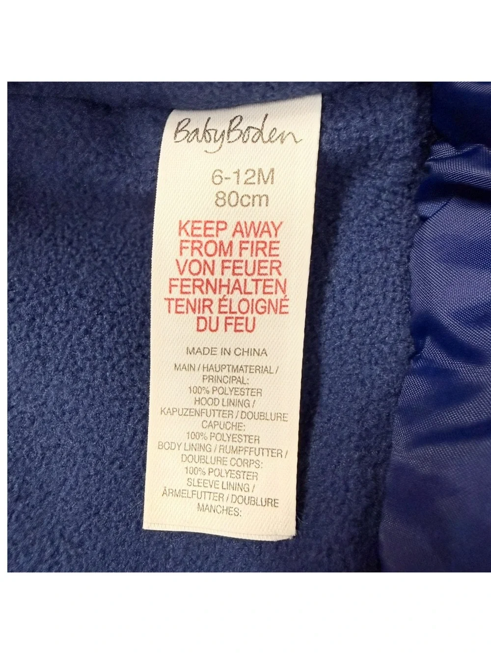 Baby Boden Space Robot Snowsuit Blue Size 6-12 Months Fleece Lined